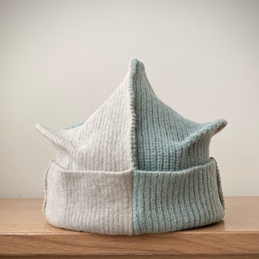 joodito origami crown pure wool sweater hat patchwork bucket beanie cap blue